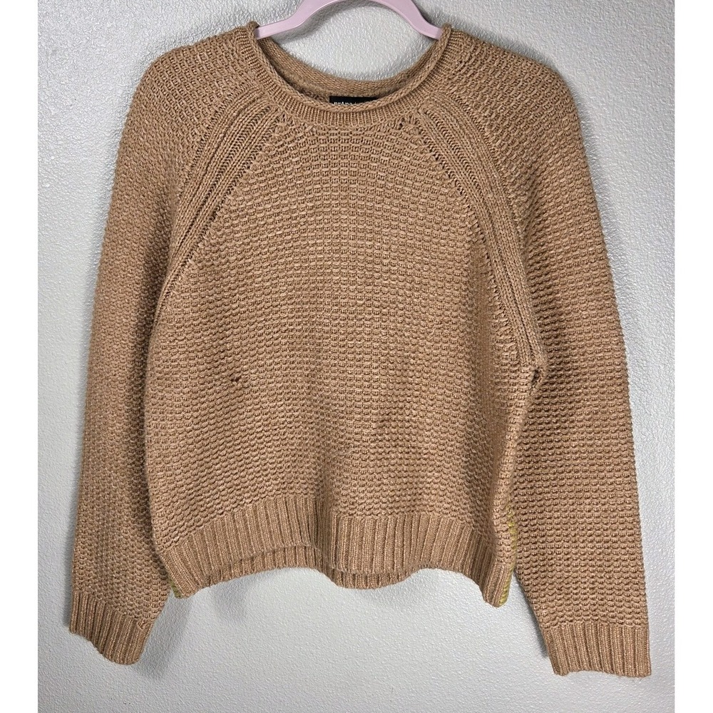 PrAna Merino Wool Textured Knit Sweater Small Camel Crewneck Outdoor Cozy
